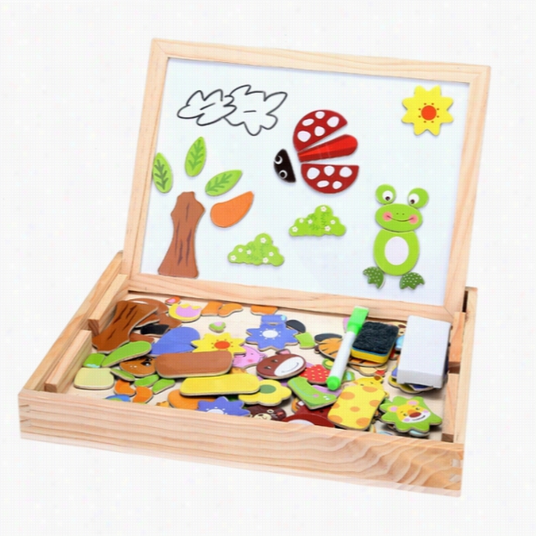 New Fantastic  Wooden Animal Magnetism Easel Doodle Draawing Board Jigsaw Blackboard Toy For Children