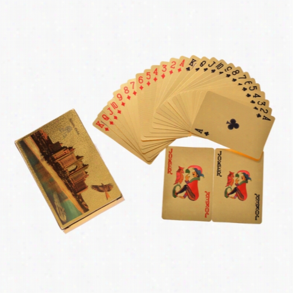 New Fashion 54 Pieces Gold Foil Plated Plastic Poker Game Feast Playing  Cards Set Poker