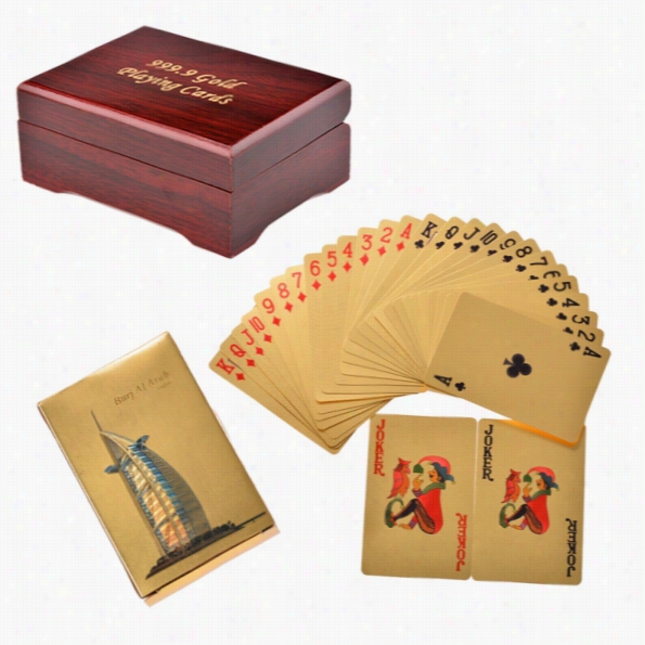 New Fashoin 54pcs Entertainment Playing Cards Place Gold Plated Plastic Poker Game Wirh Gift Box