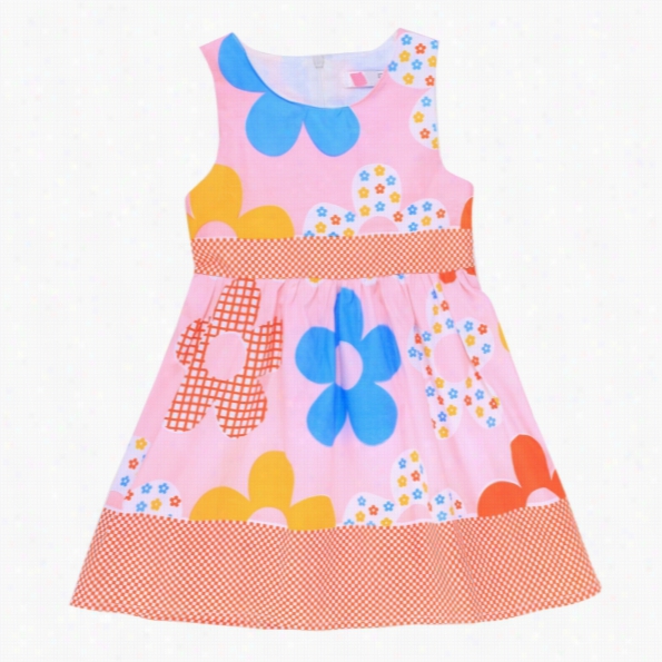 New Fashion Kids Girl's Floral O-neck Sleeveless Pleated A-line Tank Dress