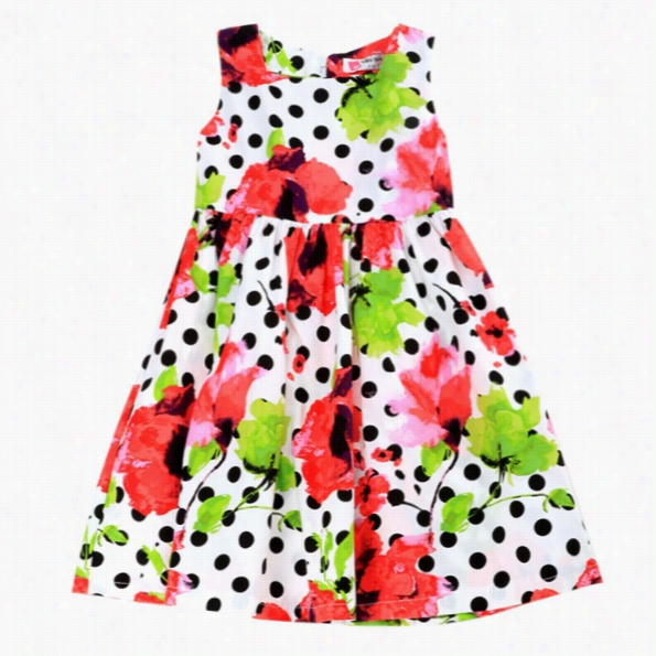 New Fashion  Kids G Irl's Polka Dot Florl Sleeveless Square Neck Fancy A-linne Tnak Dress