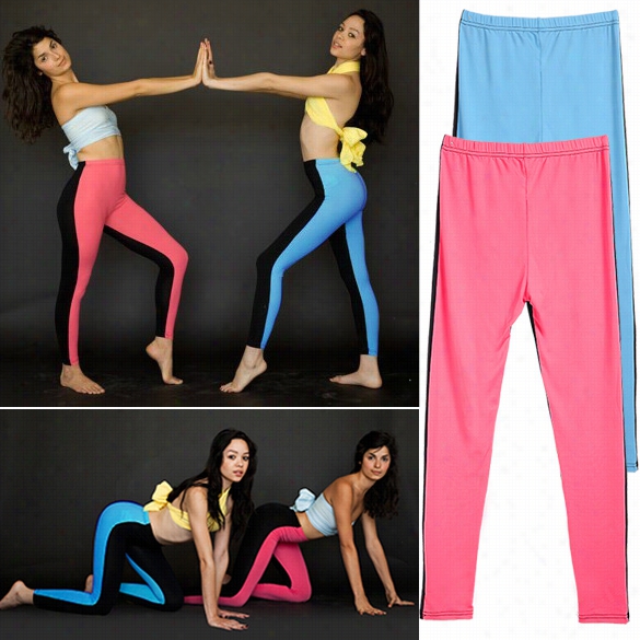 New Fashion Lady Women's Color Stithing Slim Elastic Yoga Pants Indoorr Sports Pencil Trousers