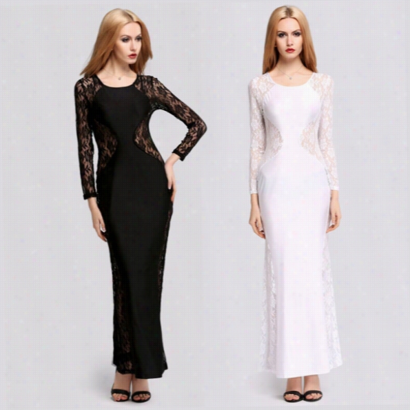 New Fashion Wife Women's Long Sleeve O-neck Party Cocktail Prom Ball Gown Sexy Lng Dress