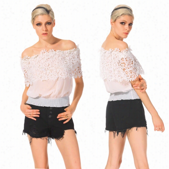 New Fashion Women Off Shoulder Casual Tops Bblousel Ace Crochet Chiffon Blouse