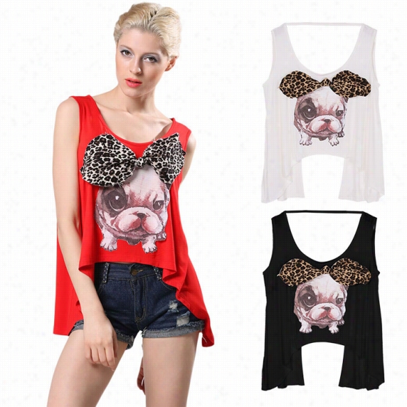 New Fashion Womeen Sexy Casual Round Neck Sleevelessbackles Animal Print Irregular Hem Tank Tops