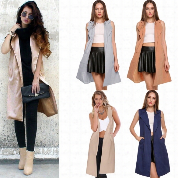 New Fashion Women Sleeveless Windbreaker Outwear Cardigan Long Vest Coat