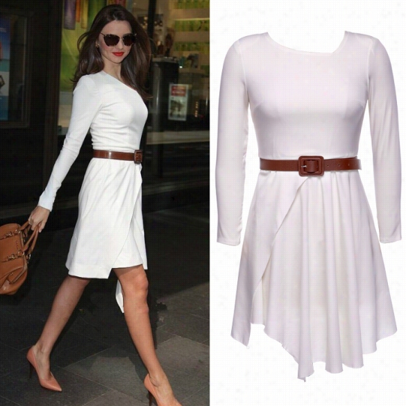 New Fashion Women's Lon9 Sleeve White Chiffon Irregular Elegant Pullover Tunic Party Casual Dress