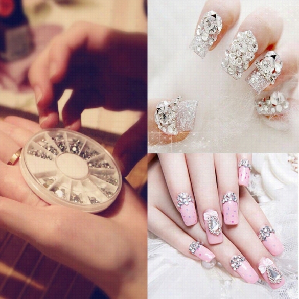 New Nail Art Tips Crystal Glitter Rhinestone Decorayion Wheel 4 Sizes 300pcs