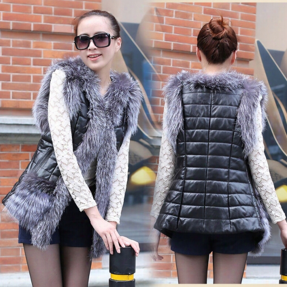 New Stylish Chic Woen Ladies Short Design Female Faux Fox Fur Vest Leather Vest Coat Jacket Waistcoat Parka Gilet