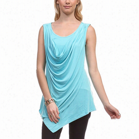 New Sstylish Mistress Women Fashion Front Pleated Solid Sleeveless O-neck Tank Top