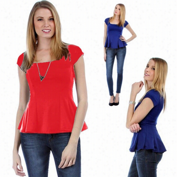 New Stylish Lady Women Fashion Short Sleeve Square Neck Tops Blouse