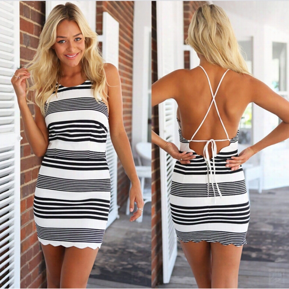 New Stylish Lady Wom En's Fashion Backless Halter Sleeveless O-neck Sexy Slim Bodycon Dress