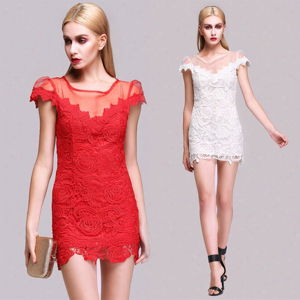 New Stylish Lady Women's Fashh Ion Sexy Lace Organza Spliciing Bodycon Cocktail Party Dress