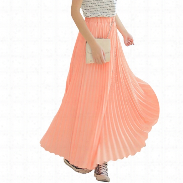 New Stylish Lady Women's Fashion Summer Solid  Sexy Chiffon Long Pleated A-line Slirt