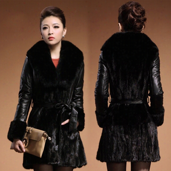 New Stylish Women's Faux Fur Synthetic Leather Lon Gjacket Outerwear Coat