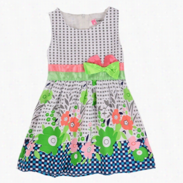 New Sweet Kids Girlsf Ashion O-neck Sleeveless Bow Floral Print Vest Dress