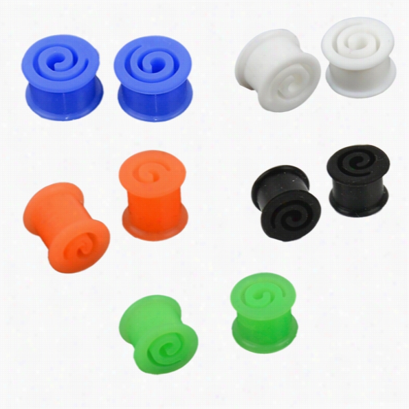 Pair 8-14mm Double Flare Pliable Silicone Ear Tunnel Plugs Swirl Earlets