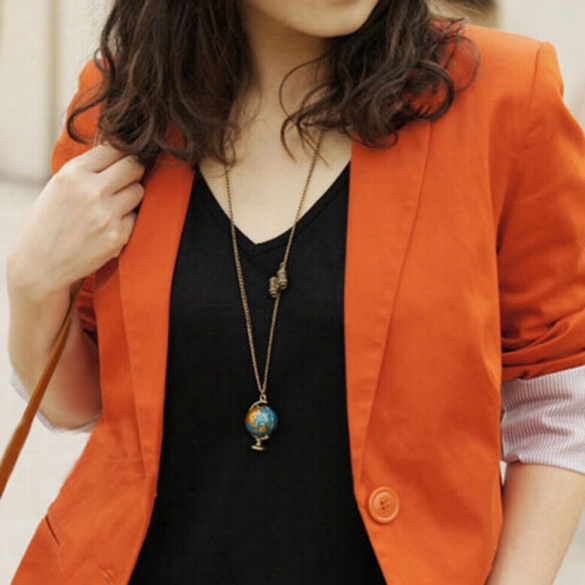 Pretty Retro Vintage Fashion Long Necklace Vivid Blue Telescope Globe Pendant