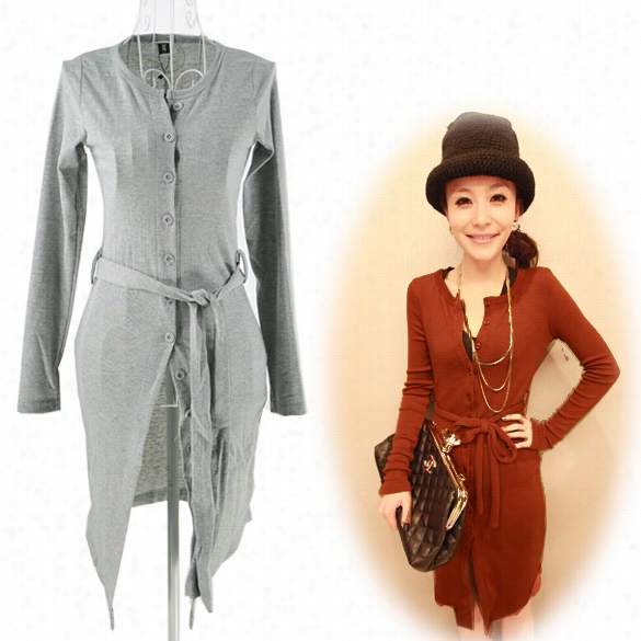 Sexy Lady Slim Long Sleeve Rpund Neck Button Down Cardigan Knit Dress 5 Colors