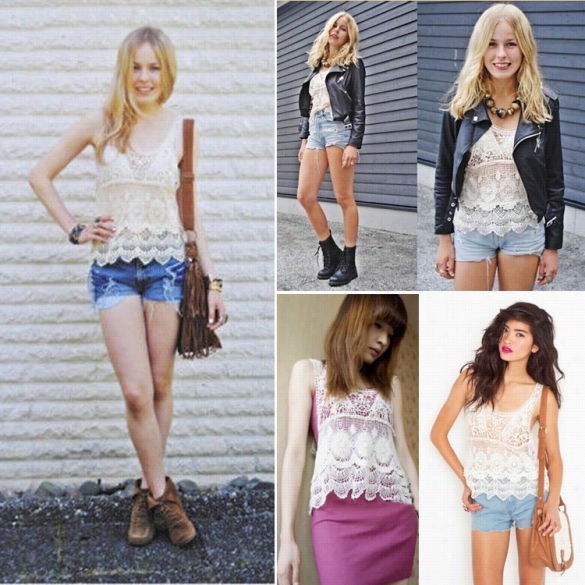 Stylish Lady Women Sexy Bohemian Style Hollow Out Crochet Llace Crpo Top Tank Top