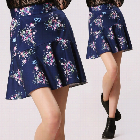 Stylish Lady Women Summer Floral Print High  Waist Casual Short Flap