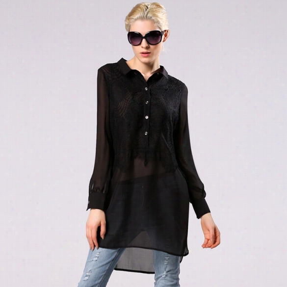 Stylish Lady Wom En's Casual Sexy Fashion Long Sle Eve Lapel Chiffon Thin Long Shirt Blouse Tops