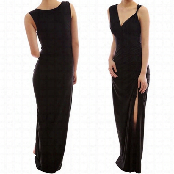 Stylixh Lady Women's Fashion Casual Sleeveless  Solid Black Sidee Slit Lengthy Maxi Dress Party Cocktail Evening Fullg Own