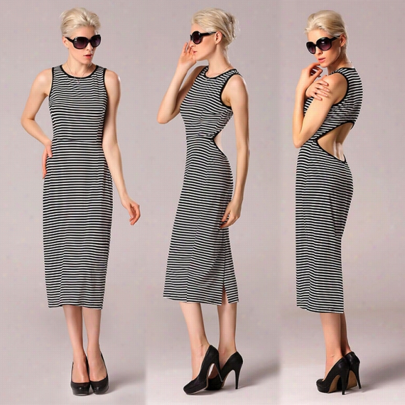 Fashionable Lady Women's Fashion Sexy Stripe Cut Out Slit Bodcyob Dres S