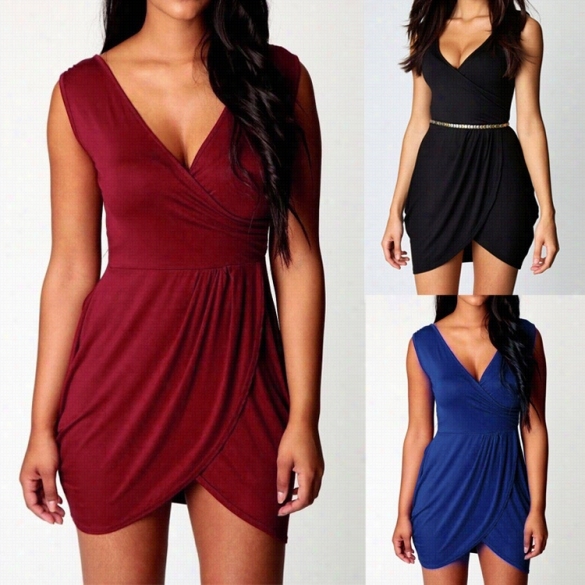 Stylish Lady Women's Sexy Irregular V-neck Sleeveless Evening Party Club Dress Bodycon Dress