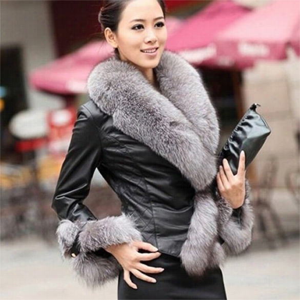 Stylish Lady Women's Winter Warm Faux Fur Collar Long Sleev Ejacket Coat Parka Ovecoat Outerwear