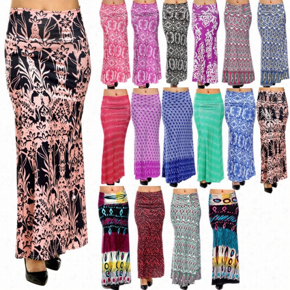 Stylish Women High Waist Retro Printed Maxi Fashion Sexy A-line Skirt