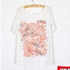 New Korean Style Women Casual O-neck Bat Wing Short Sleeve Rose Print T-shirt