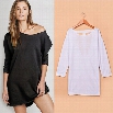 New Lady Women's O-Neck Long Sleeve Backless Solid Casual Loose Shift Dress