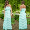 Sexy Women's Strapless Wavy Print Casual Party Long Maxi Chiffon Dress