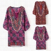 Vintage Style Women Chiffon V-Neck 3"4 Sleeve Print Casual Loose Mini Shift Dress