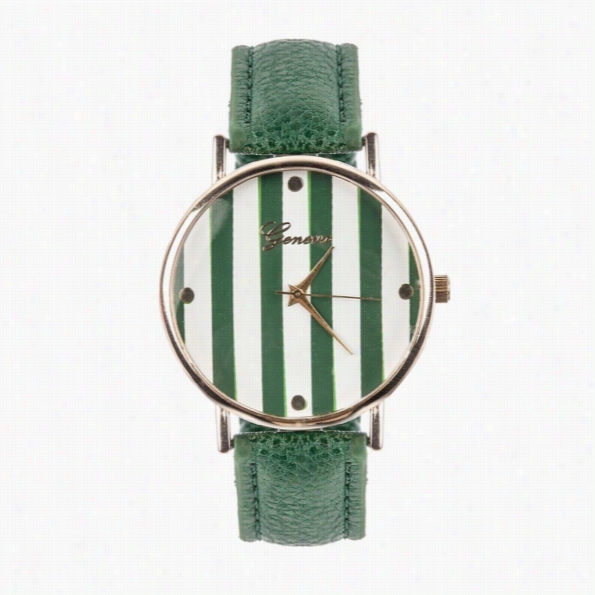 Vintage Title Casual Watch Leather Band Round Stripe D Dial Quartz Watch Wristwatches