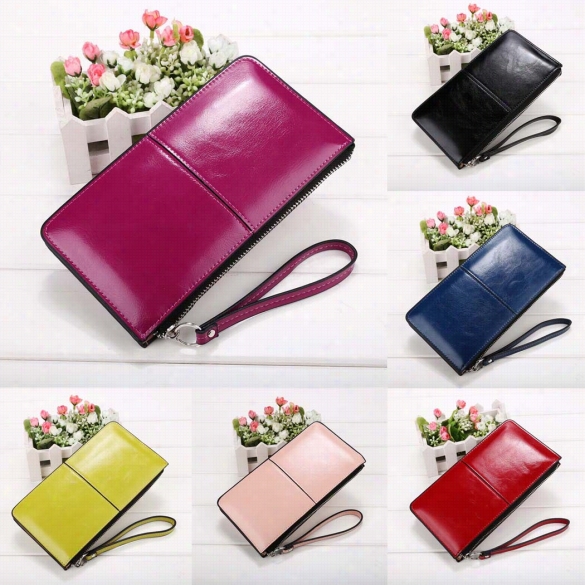 Women Fashion Synthetic Leather Zip Closuure Multi-functtion Wallet Solid Small Handbag Clutch Purse