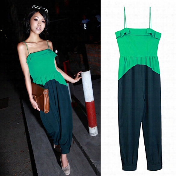 Women Ladies Western Style Splced Color Jumpsuits Playsuit Romper Long Pants Rtousers