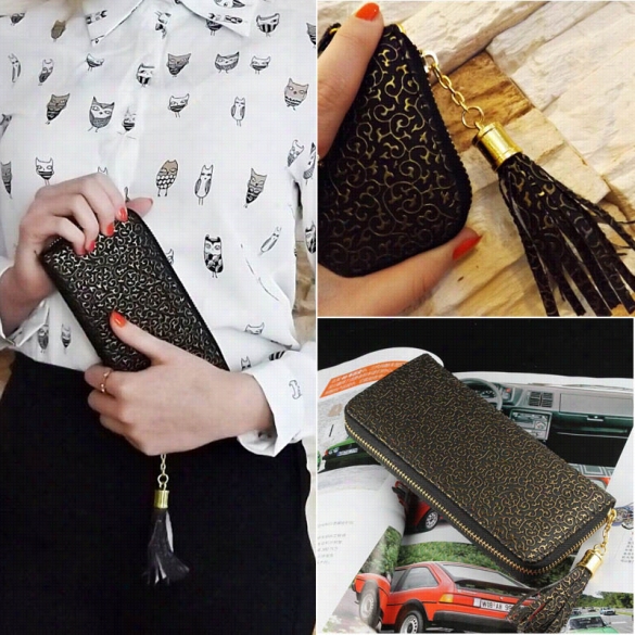 Women Rectangle Omney Wallet Printed Cards Id Long Purse Clutch Tasxel Black"whhite
