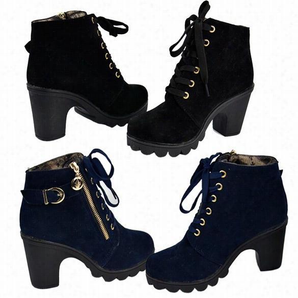 Wmoen Retro Buckleh Iggh Heep Lace Up Platform Martin Black Blue Ppumps Boots