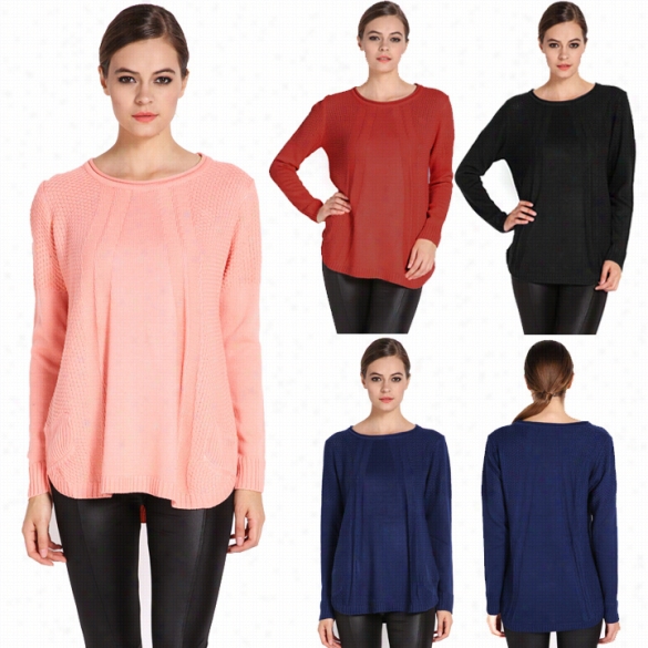 Wmen Retro Long Sleeve Loose Warrm Scoop Neck Knit Pullover Jumper Sweater Layer