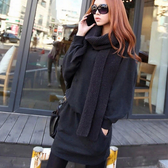 Women's Accidental Dess Loose Soli Dblack Hooded Elastic Waist Long-leeve New Autunm Dress