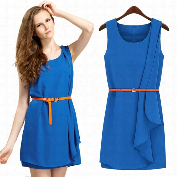 Women's Sext Fashion Sleeveless Immethodical Dress Slim Elegant Dress Blue