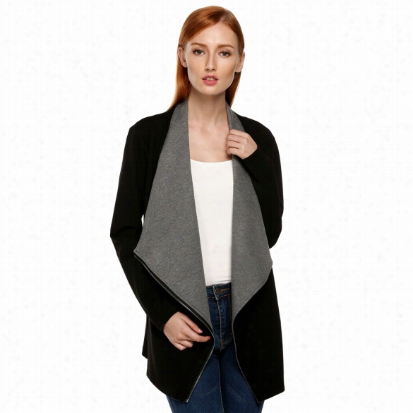 Zeagoo Stlyish 2015 Autumn Winter Women Slim Blazer Outwear Zipper Fashion Casual Coat Jacket