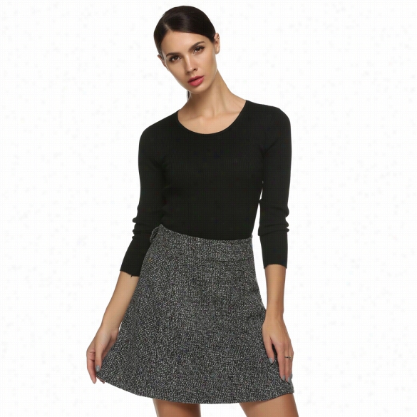 Zeagoi Stylish Lady Women's Casu Al Outwear Speckldd A-line Mini Wool Blend Skirt