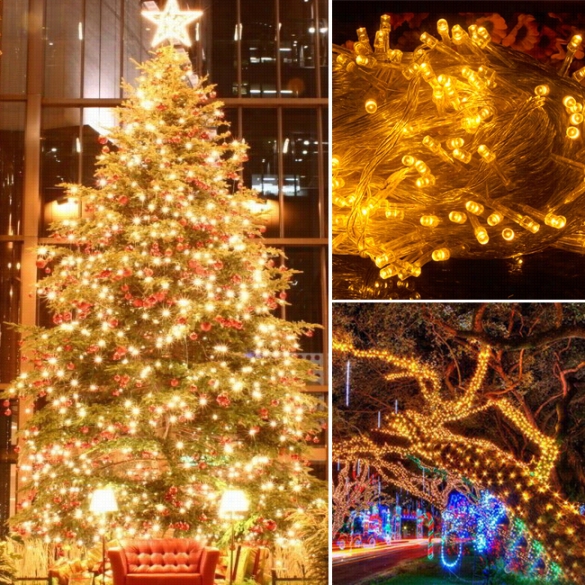 10m 100 Led Yellow Lights Decorative Christmas Party Festival Twinkle String Lamp Bulb With Taill Plug 220 Veu