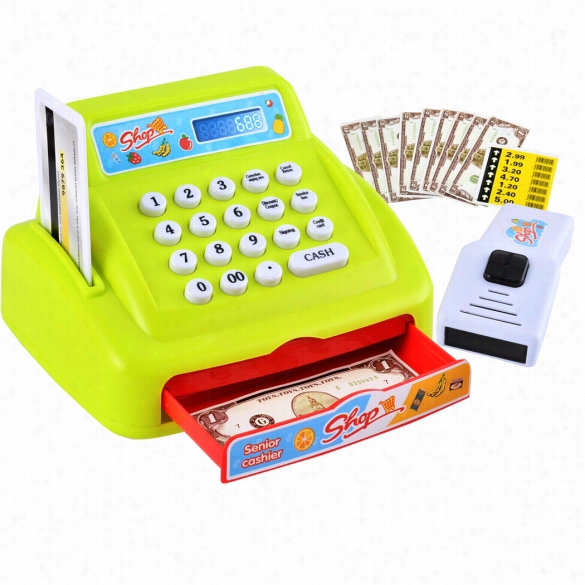 26pcs Ht Fshion Baby Toddler Toy Plastic Supermarket Cash Register Shopping Ssenior Cashier Set