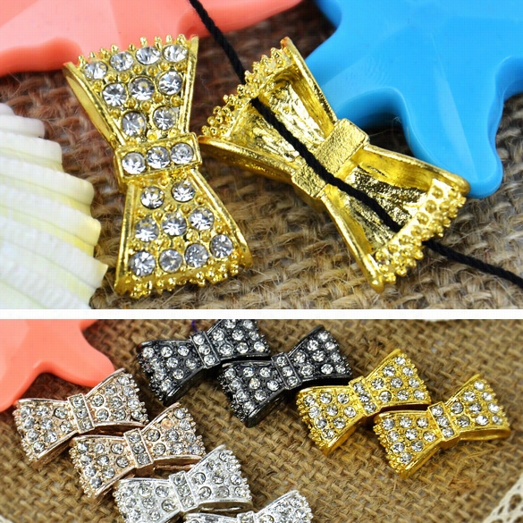 2pcs Side Wyas Crystal Rhinestones Pave Bow Tie Braceoet Connector Bead Diy Jewelry