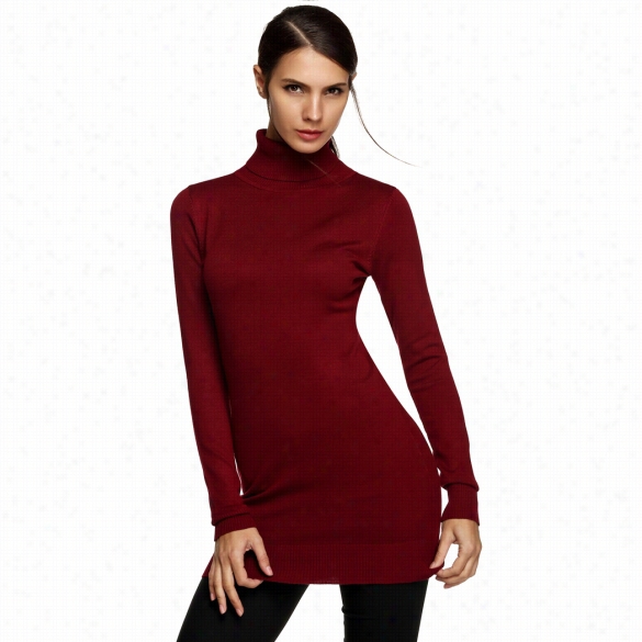 Acveog Women Fashion Casual Slim Turtleneck Long Sleeve Solid Pullover  Sweaer