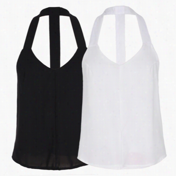 Angvns Lad Ywomen's Fashion Sleeveless Sexy Chifon Lose Backless Topp Blouse